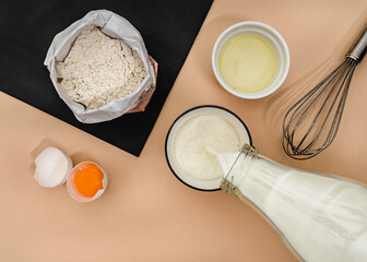 baking ingredients for baking  and milk 