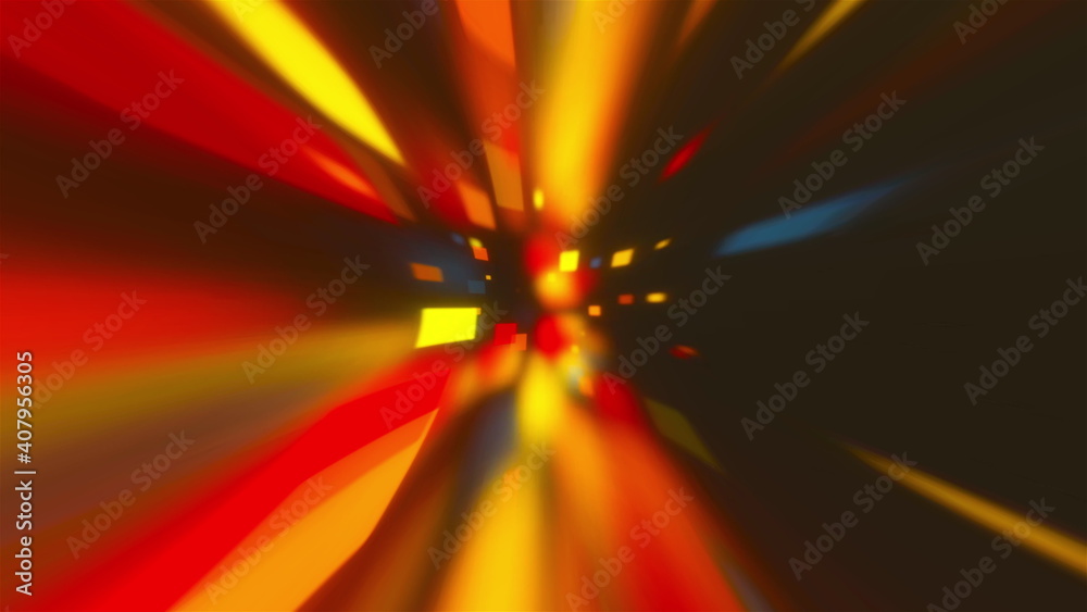 Poster stream of flying colored squares, computer generated. 3d rendering abstract backdrop