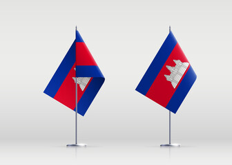 Cambodia flag state symbol isolated on background national banner. Greeting card National Independence Day of the Kingdom of Cambodia. Illustration banner with realistic state flag.