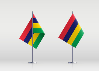 Mauritius flag state symbol isolated on background national banner. Greeting card National Independence Day of the Republic of Mauritius. Illustration banner with realistic state flag.