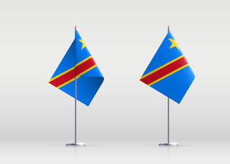 Congo flag state symbol isolated on background national banner. Greeting card National Independence Day of the Democratic Republic of the Congo. Illustration banner with realistic state flag of DRC.