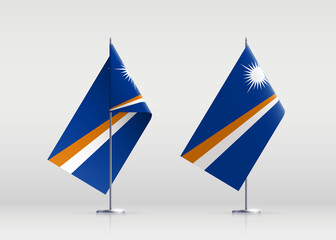 Marshall Islands flag state symbol isolated on background national banner. Greeting card National Independence Day of the Republic of Marshall Islands. Illustration banner with realistic state flag.