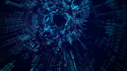 Futuristic sci-fi tunnel background with dots and lines. Futuristic polygonal background. Artificial intelligence. Big data technology .3d rendering.