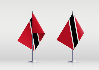 Trinidad and Tobago flag state symbol isolated on background national banner. Greeting card National Independence Day of Republic of Trinidad and Tobago. Illustration banner with realistic state flag.