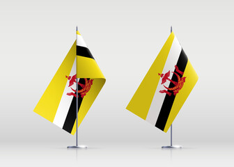 Brunei flag state symbol isolated on background national banner. Greeting card National Independence Day of the State of Brunei Darussalam. Illustration banner with realistic state flag.