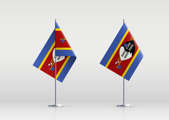 Swaziland flag state symbol isolated on background national banner. Greeting card National Independence Day of the Kingdom of Swaziland. Illustration banner with realistic state flag of Eswatini.
