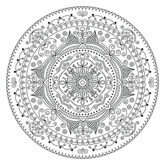 Mandala, illustration, tattoo, decorative ornament in ethnic oriental style. Coloring book page. 