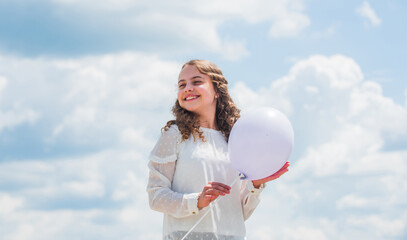 Adorable joyful teen celebrate party. Happiness concept. Freedom concept. Happiness is simple. Fresh air. Cheerful girl have fun. Happy birthday. Summer holidays and vacation. Childhood happiness