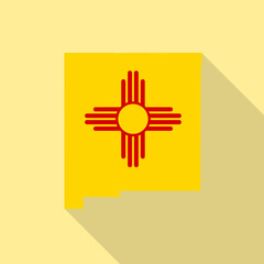 New Mexico flag vector map flat simple style long shadow background. Vector Illustration New Mexico flag map