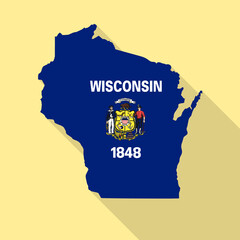 Wisconsin flag vector map flat simple style long shadow background. Vector Illustration Wisconsin flag map