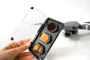 Neutral density filters or ND filters and polarising filters set for drone. Filters for the drone...