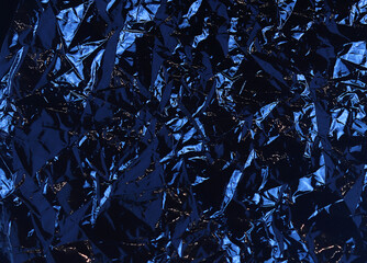 Blue background made of crumpled polyethylene. Abstract blue texture of crumpled plastic film for Wallpaper and backgrounds