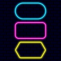 Vector set of neon frames of different colors. Different colors of neon light png. Neon, png frame. Frames for text. Neon lights. Vector image.