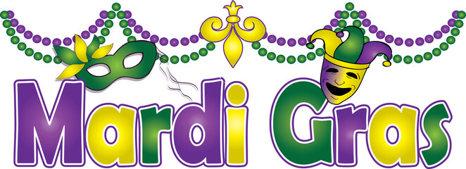 mardi gras banner with beads