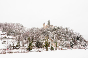Arlesheim, Schloss Birseck, Ermitage, Dorf, Wanderweg, Wald, Schnee, Schneedecke, Baselland, Birstal, Birseck, Winter, Schweiz
