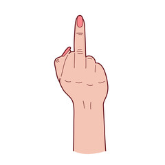 Gesture. Rude sign. Woman hand with middle finger up. Fuck off. Vector illustration.