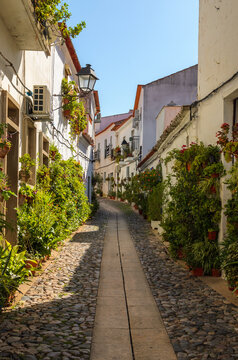 narrow street in the old town Of Moura , Portugal 