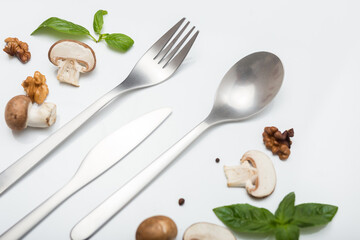 Minimal designed inox cutlery isolated on white background