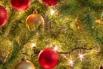 Navidad, Esferas, rojo, dorado, &aacute;rbol 