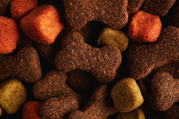 Closeup of dried dog food background