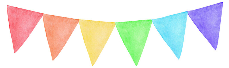 Watercolor painting colorful flags garland isolated on white background. Rainbow flag garland valentines day celebration. Multicolored watercolour illustration. Lgbt gay pride flags © Anny Sketches
