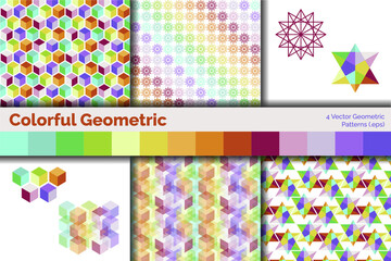 Colorful 4 geometric seamless patterns