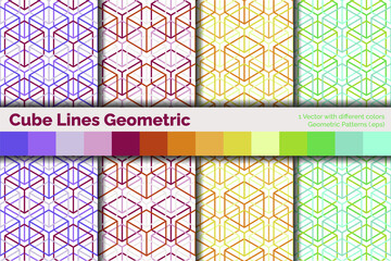 Cube lines a geometric seamless patterns