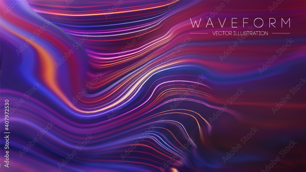 Fototapete Plexus Vector Retro technology background. Computer technology Color flow background. Digital wave flow background.