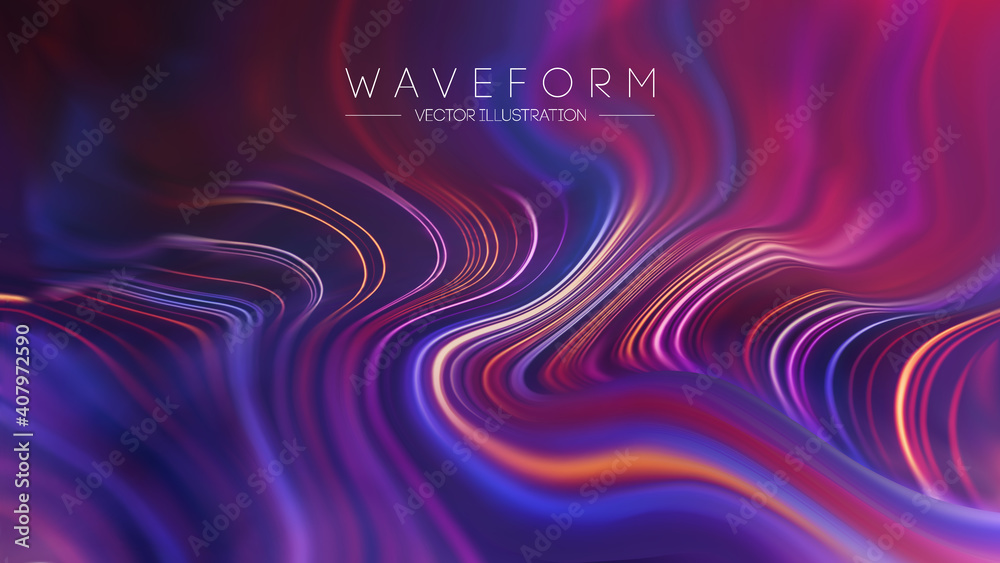 Fototapete Plexus Vector Retro technology background. Computer technology Color flow background. Digital wave flow background.
