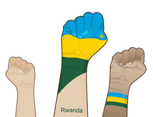 The spirit of struggle by lifting a hand with the Rwandan flag on it