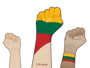 The spirit of struggle by lifting a hand drawn with the flag of Lithuania