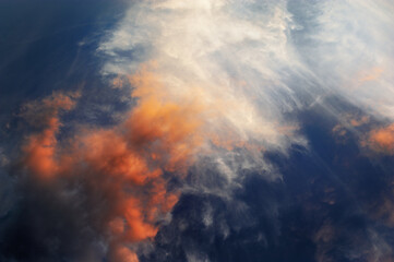 Panoramic view of clouds at sunset in the sky.