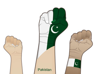 The spirit of struggle by lifting a hand drawn with a Pakistani flag