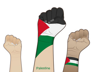 The spirit of struggle by lifting a hand drawn with a Palestinian flag