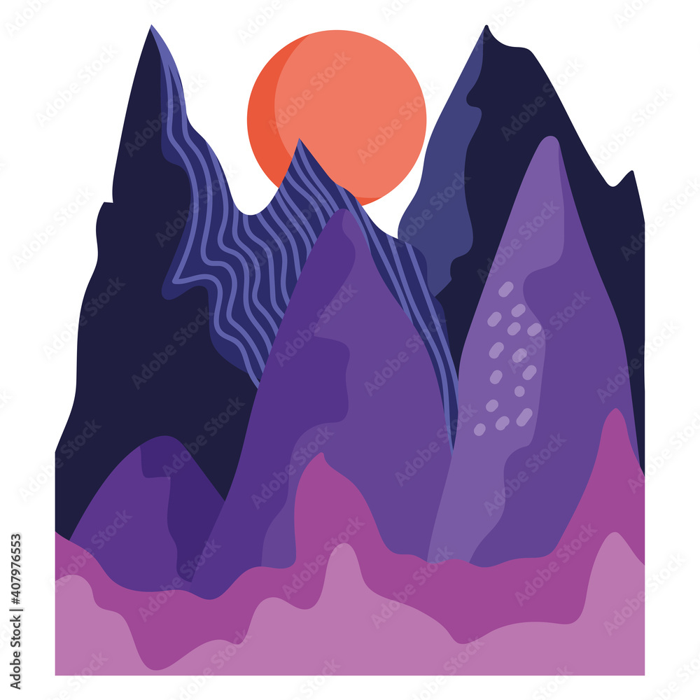 Poster abstract landscape color shaped mountains and sun