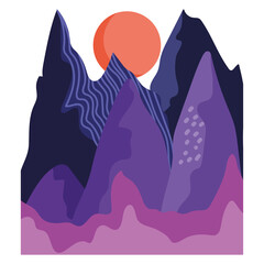abstract landscape color shaped mountains and sun