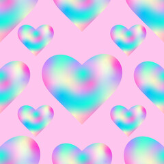 Abstract hearts with blurred multicolored texture on a pink background. Greeting card for Valentine's Day Mother's Day or for wedding design. Volumetric multi-colored hearts.