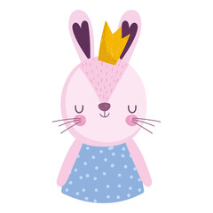 cartoon female rabbit with crown animal portrait character