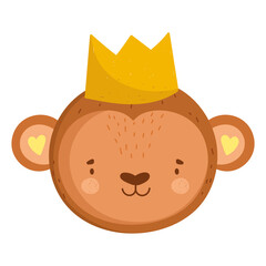 cute monkey head animal with crown cartoon character