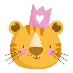 cute tiger head animal with crown cartoon character