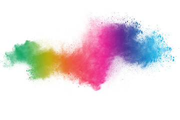 Freeze motion of color powder exploding on white  background.