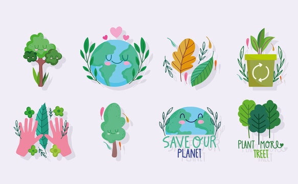 save the world, ecology plant trees and recycle