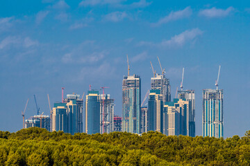 Modern city. Skyscrapers. Modern financial district skyline. Luxury lifestyle hotels and business.