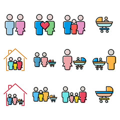 Family lineal color icon set. simple design editable. Design template vector