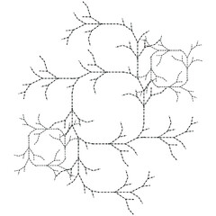 Abstract symmetrical dotted line vines, forming a frame, on a white background