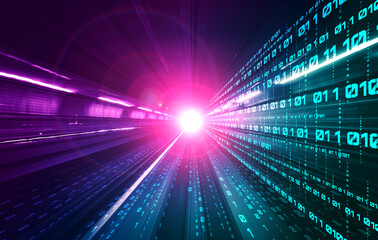 Digital data flow on road with motion blur to create vision of fast speed transfer . Concept of...