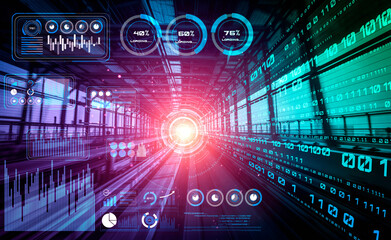 Data analytic concept with high speed motion digital transfer background showing fast big data processing development .