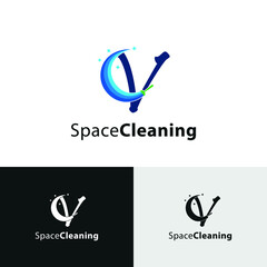 V Initial letter for cleaning service logo business concept. Home, house, office care, maintenance business logo brand vector design, 