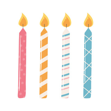 happy birthday decorative candles light celebration party cartoon