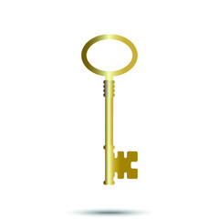 Golden key vintage style with shadow in white background